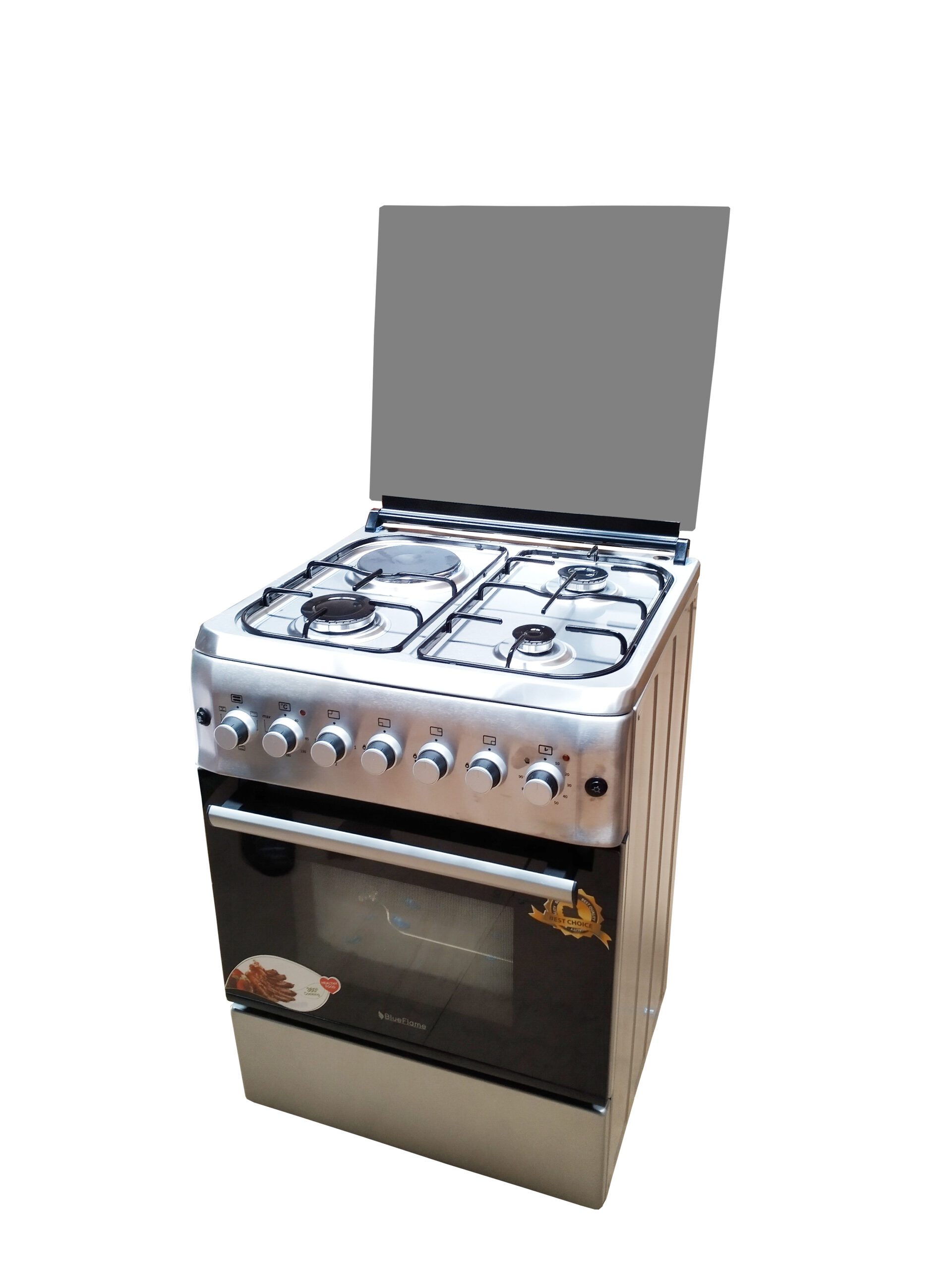 BlueFlame cooker S6031EFRP – L 60x60cm, 3 gas burners and 1electric hot plate with electric oven inox – stainless