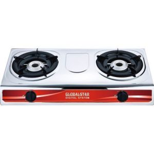 Globalstar gs-s206zb Stainless Steel Double Burner Gas Stove - Silver