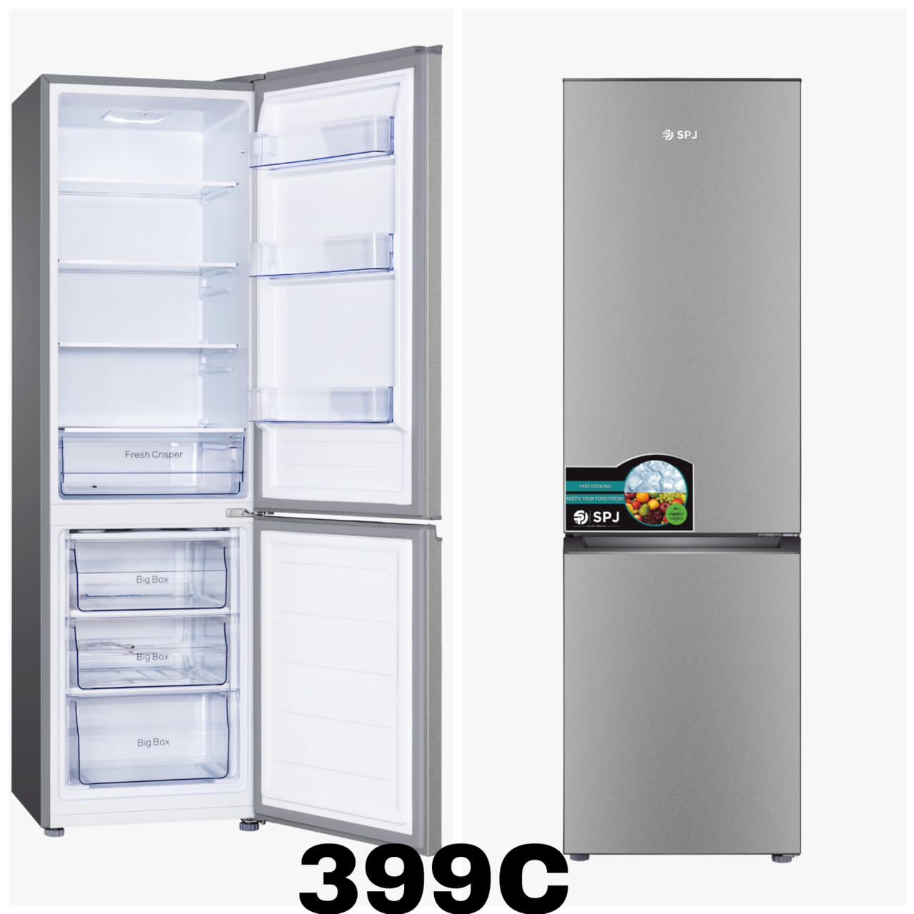 SPJ 399L Double Door Bottom Freezer Refrigerator - Image 2
