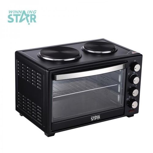 Winningstar 40L Electric Baking Oven With 2 Hot Plates, Black.