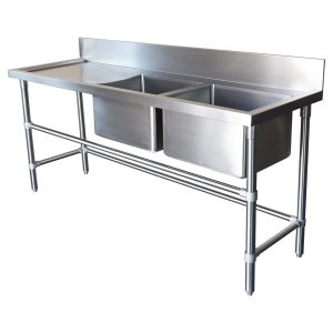 Commercial double sink with tray
