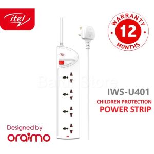 Itel 4 Sockets 3m Cord Children Protection Extension Socket