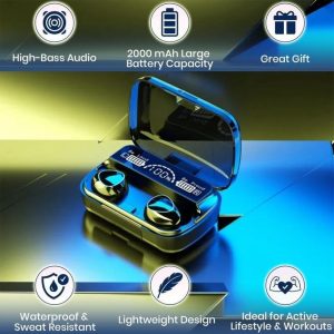 Original M10 V5.3 Earbuds with power bank and touch control -Black